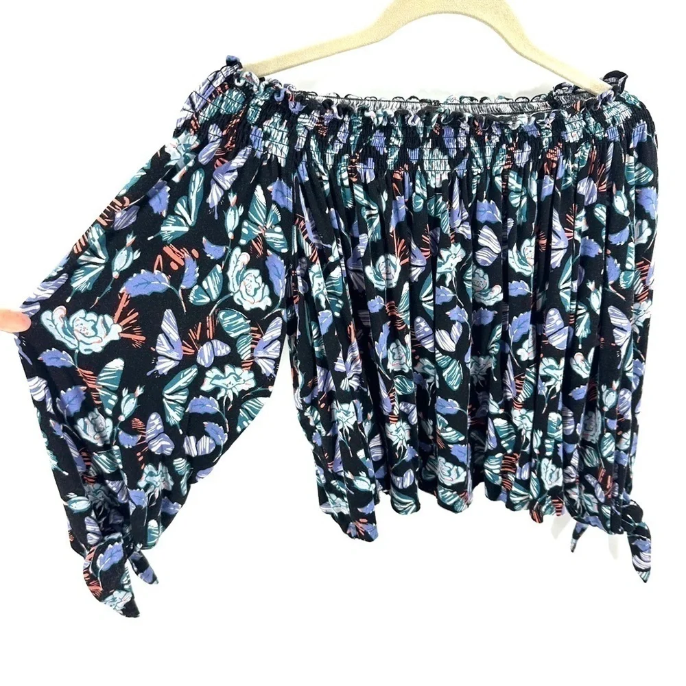 Free People Lexington Top Womens XS Floral Butterfly Off Shoulder Fairy Whimsy